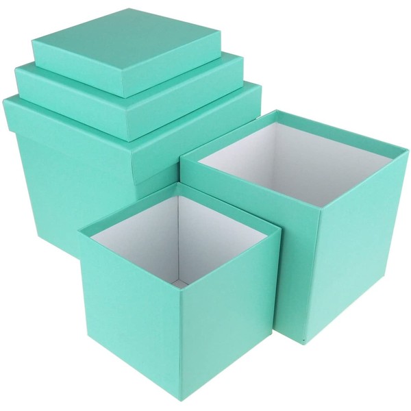 Homeford Robin's Egg Blue Nested Square Gift Boxes with Ribbon, Extra Large 5-Inch 6-Inch 7-Inch, 3-Piece