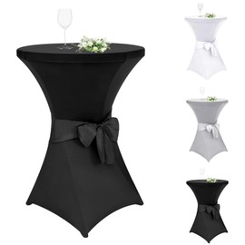 Alishomtll Set of 1 Bar Table Covers with Bow, Diameter 80 cm, Stretch Bar Table Covers, Elegant Elastic Table Cover Covers for Bistro Table, Round Bar Table, Banquet, Wedding (Diameter 80 x 110 cm
