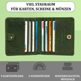 MATADOR Women's Small Leather Vienna Mini Women's Wallet with Elegant Gift Box, Elegant Wallet Men's Small with RFID Blocker, Luxury Small Wallet Men with Many Compartments, Green, S, Modern