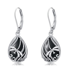 YYmqmq Dragonfly Dangle Earrings 925 Sterling Silver Black Onyx Earrings Leverback Dragonfly Jewelry Gifts for Women Girlfriend