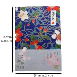 Made in Japan Echizen Washi Notebook(Page 48) with Sakura Watermark & 2 sheetsYuzen Origami Paper Set – Luxury Japanese Stationery Gift (FLORAL-BLUE)