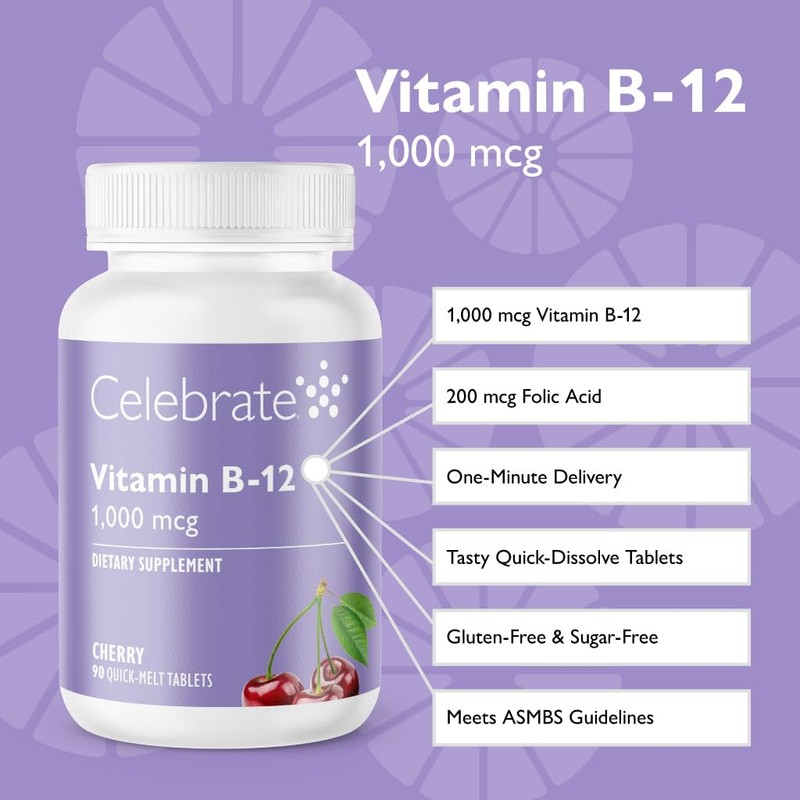Celebrate Vitamins Vitamin B-12 Quick Melt Tablets, Cherry, 1000 mcg