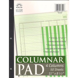 Norcom Columnar Pad, 4 Columns, 11 x 8.5 Inches, 50 Sheets