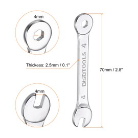 HARFINGTON 2Pcs Thin Combination Wrench Metrics 4mm 6-Point Ended Box 15 Degree Offset Open End CR-V Chrome Plated Steel, Silver