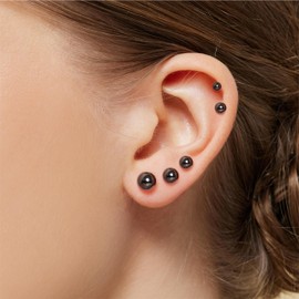 Ball Earrings for Women, S925 Sterling Silver Ball Stud Earrings for Multiple Piercings 5 Pairs Different Sizes (3mm-7mm) Gold Tiny Stud Earrings Set for Women Men (Black)