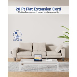 Flat Plug Extension Cord 20 FT with 4 AC Outlets 3 USB Ports (5V/3.4A 17W), 20Ft Long Braided Cord Wall Mountable for Home Office College Dorm