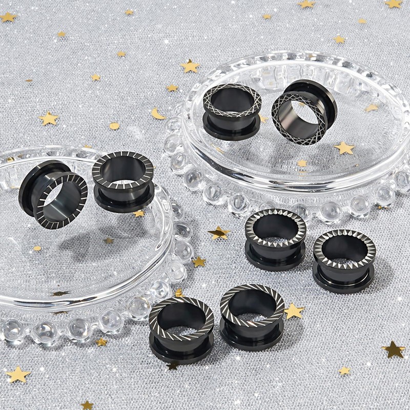 Qmcandy 8pcs Stainless Steel Gauges for Ear Tunnels Plugs with