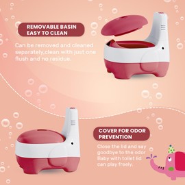 Potty Training Toilet, Training Seat with Realistic Flush Sound, Ergonomic and Portable Toilet for Kids - Easy to Clean Potty Seat for Toddlers and Babies Toilet Training (Red)