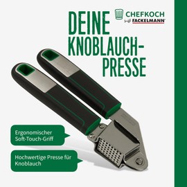 CHEFKOCH Premium Garlic Press - Ideal for Pressing Garlic & Co - Modern Design and Easy Cleaning - Galvanised Press Mechanism, Length: 19 cm