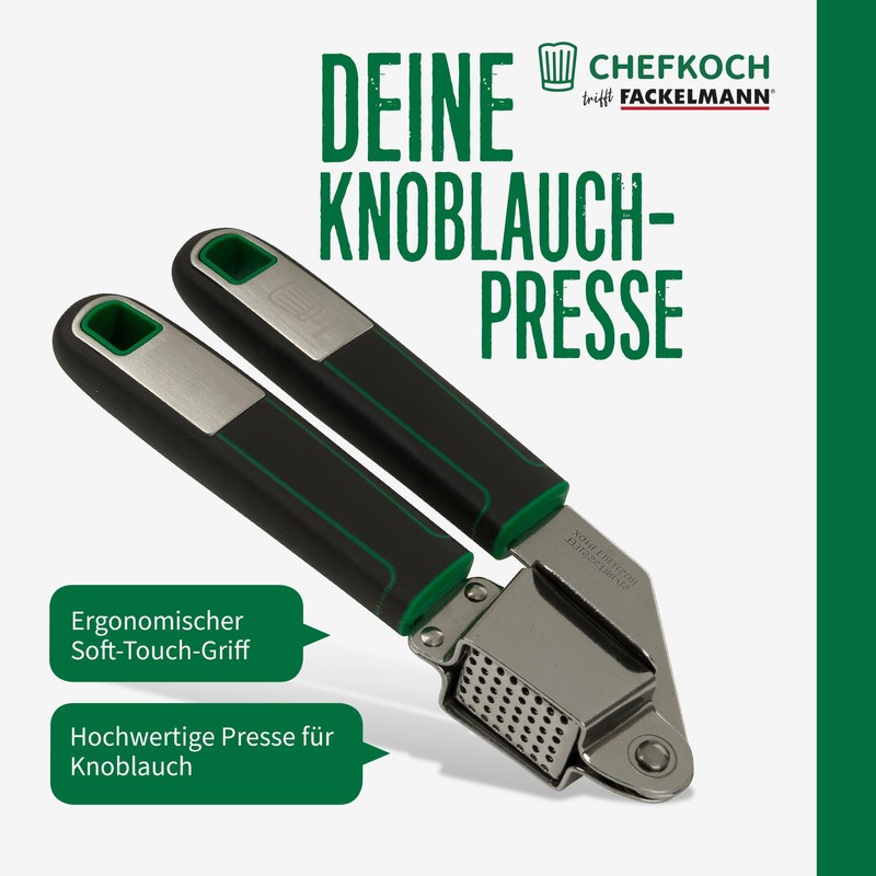 CHEFKOCH Premium Garlic Press - Ideal for Pressing Garlic &