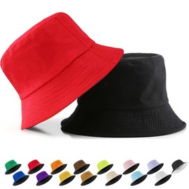YOUYIKE 100% Cotton Double Sided Bucket Hat - Double Sided Bucket Hat for Men & Women - Sun Protection with Large Edge - Summer Leisure Hat for Beach, Travel & Outdoor - 15 Colours, red