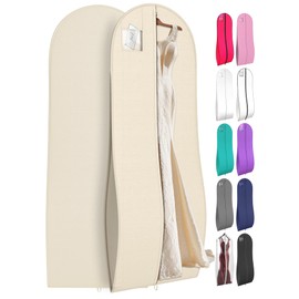 Your Bags Dress Bag for Gowns & Formal Dresses - 72" Extra Long Garment Bag for Hanging Clothes & Travel Women - Large Wedding Dress Garment Bags - 10" Gusset (Cream)