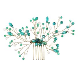 Green Hair Comb Green Crystal Hair Vine Comb Rhinestone Hairpiece Decorative Accessories for Women Girls Lady Wedding Decoration