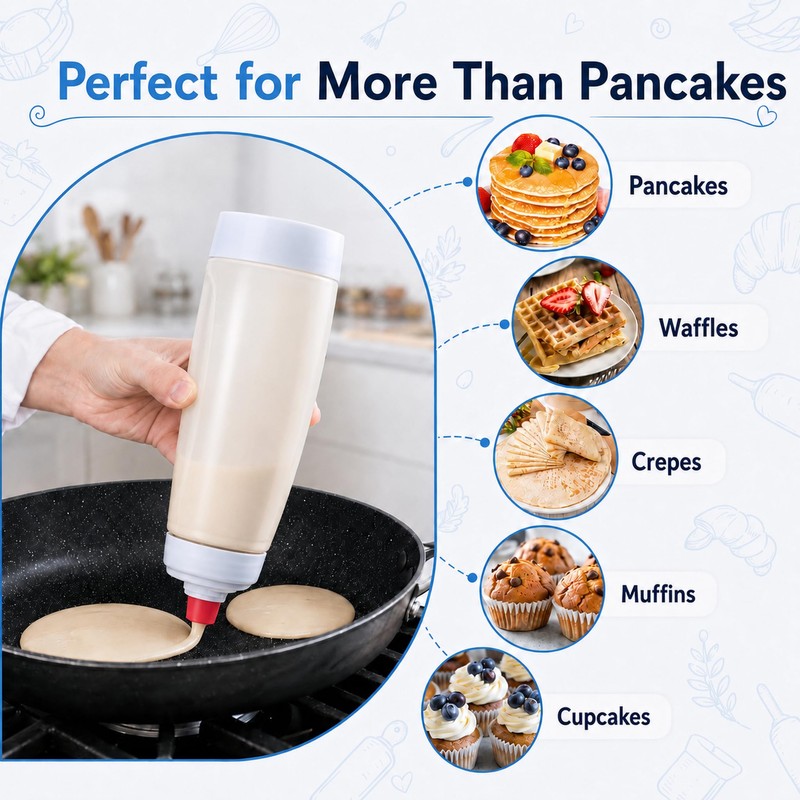 2 Pack Pancake Batter Dispenser Bottle with Whisk Ball, 1000ml