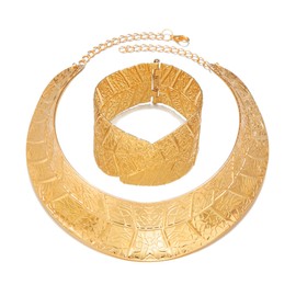 LifflyLadys Chunky Gold Vintage Statement Jewelry Set,Leaf Plant Collar Necklace Gold Bracelet Set Fashion Choker Necklace Costume Accessories Prom Party Birthday jewelry for Women