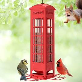 Squirrel Proof Bird Feeder, 3LB Large Capacity Metal Cage Feeder with Weight-Activated Perches, Outside Hanging Bird Feeder for Cardinals, Finches & Chickadees, Red