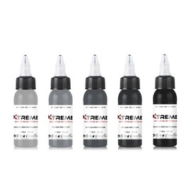 Xtreme Ink Opaque Gray Set: Elevate Tattoo Artistry with 5 Shades, Extra Light, Light, Medium, Dark, and Extra Dark, Acrylic-Free, Water-Based, Premium Inks for Grayscale Perfection (Set of 5, 1/2 oz)