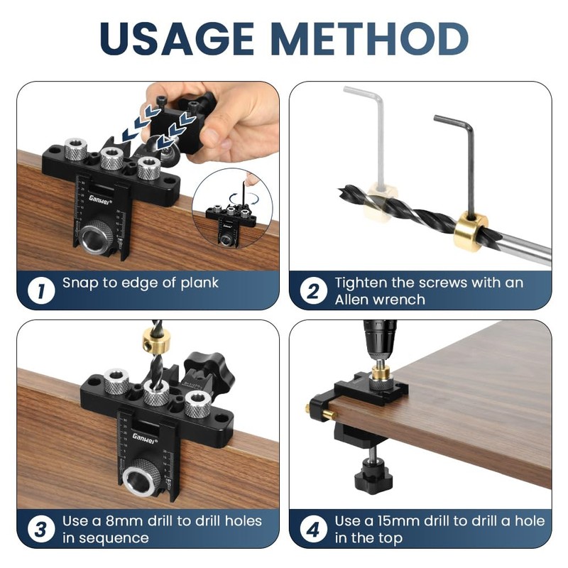 Flintronic 3 in 1 Doweling Jig Kit, 12Pcs Self Centering
