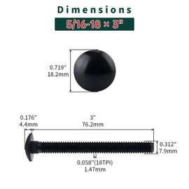 5/16-18 x 3" Black Carriage Bolts with Nuts and Washers Kits (10 Sets), 304 Stainless Steel 18/8, Black Finish, Round Head, Square Neck, Heavy Duty Bolts, Indoor Outdoor Fastening Bolts, Fayeploo
