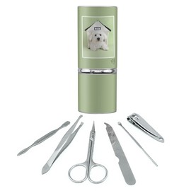 Bichon Frise Maltese Puppy Dog in House Stainless Steel Manicure Pedicure Grooming Beauty Care Travel Kit