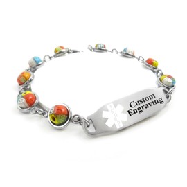 My Identity Doctor Medical Bracelet for Women Free Engraving - 1cm Steel & Glass - White - Wrist Size 5.5 Inch