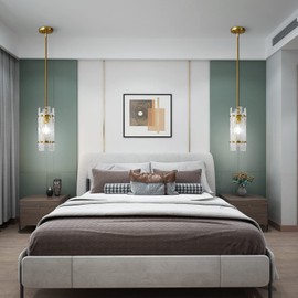 LIANGMH Gold Crystal Pendant Lighting Modern Mini Glass Chandeliers, Adjustable Pendant Light Fixture for Bedroom Dining Room Living Room Kitchen Island Corridor(2 Pack)