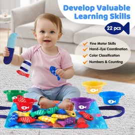 Martiount Montessori Toys for 1 Year Old, 1 2 Year Old Boy Toys Girls Toys Gifts, Baby Toys 6 to12-18 Months, Cloth Fishing Game with Baby Stacking Cups