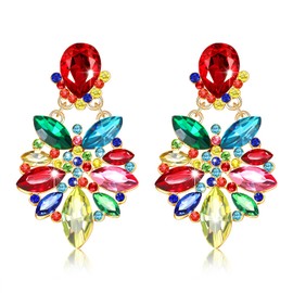 Vogueknock Mexican Earrings for Women Multi Marquise Stone Flower Dangle Earrings Carnival Holiday Earrings Cincode Mayo Festive Party Jewelry Gifts (Yellow Red Green Mexican)