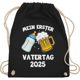 Turnbeutel Rucksack - Geschenk zum - Mein erster Vatertag Bier und Milchflasche | Vater von Junge - Unisize - Schwarz - papa fater tag fatertags daddy dad paps männertag+geschenke maennertag
