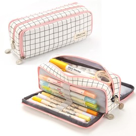 X SIM FITNESSX Pencil Case, Teenagers’ Girls’ Pencil Case, 3 Compartments, Large Capacity Pencil Case for School and Office, Grid