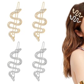 4 Pcs Snake Hair Clips, Snake Hair Accessories, Vintage Rhinestone Snake Hair Clips Set, Shiny Crystal Snake Hair Barrettes, Silver and Gold Snake Hair Pins for Women Girls Hair Accessories