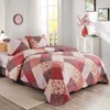 Qucover Queen Quilt Set, 3 Piece Red Pink Floral Patchwork