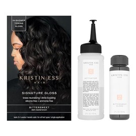 Kristin Ess - Brillo para el cabello en moreno oscuro agridulce - 4 semanas de tinte para el cabello semipermanente en gel - Acondicionador y tónico p