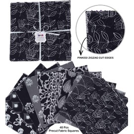 Soimoi Block Print Precut 5-inch Cotton Fabric Quilting Squares Charm Pack DIY Patchwork Sewing Craft-Black & Gray