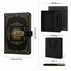 SIMDAO A5 Vintage Leather Journal With Lock, Secret Diary Gift Set – 100Sheets/200 Pages Thick Lined Paper Notebook With Pen, Locked Journal for Men Women, Personal Organiser with Gift Box & Bag