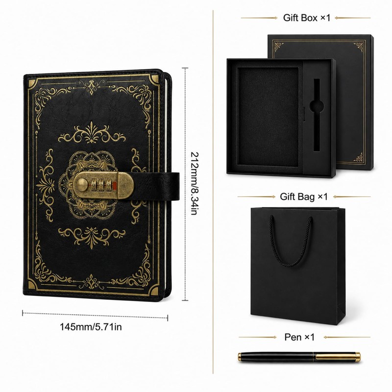 SIMDAO A5 Vintage Leather Journal With Lock, Secret Diary Gift