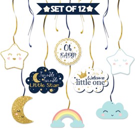 LINGTEER Twinkle Twinkle Little Star Swirls Streamers - Cheers to Baby Shower Birthday Party Hanging Decorations - Boy.