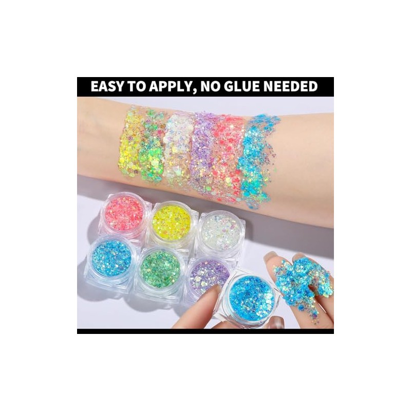 Gel de glitter fluorescente para rostro y cuerpo 6 colores