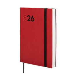 Finocam - Calendar 2026 Day to a Page January - December (12 Months), Year Planner 2026 with Elastic and Dot Ribbon, Soft Mara Cover, Red, Catalan