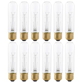 Xtricity 25 Watt T10 Clear Tubular Incandescent Light Bulb, Showcase Lamp, 2700K Soft White, E26 Medium Base, 160 Lumens, 120V, (12 Pack)