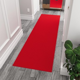 Ottomanson 3'11" x 8' Hallway Runner with Scraper Pile Extra Durable Non-Slip Rug Mat for Indoor & Outdoor Use - Ideal for Kitchen, Entryway, Patio & Garage - High-Traffic Carpet, Red