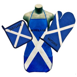 Scotland St. Andrew's Cross Kitchen & BBQ Set w/ Apron, Oven-mitt & Pot-holder Scottish