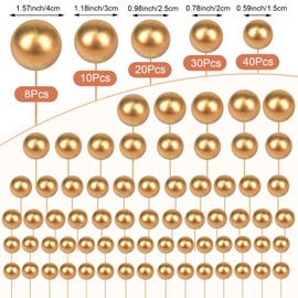 108 Pcs Balls Cake Topper DIY Cupcake Insert Foam Balloons for Cake Baking Wedding Anniversary Birthday Decoration(Gold,Multi Sizes)