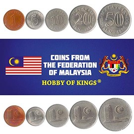 Set of 5 Coins from Malaysia. 1, 5, 10, 20, 50 SEN. 1967-1988