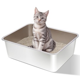 Stainless Steel Litter Box- 17.7" L x 13.77" W x 6" H Metal Cat Litter Box, Medium Cat Litterbox for Kitty or Rabbits,Non Stick, No Smell, Easy to Clean