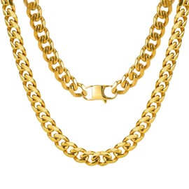 Aplstar 18K Gold Plated Cuban Chain Necklace, Stainless Steel Men Women Curb Chain Jewelry, 18-34 Inch with Gift Box