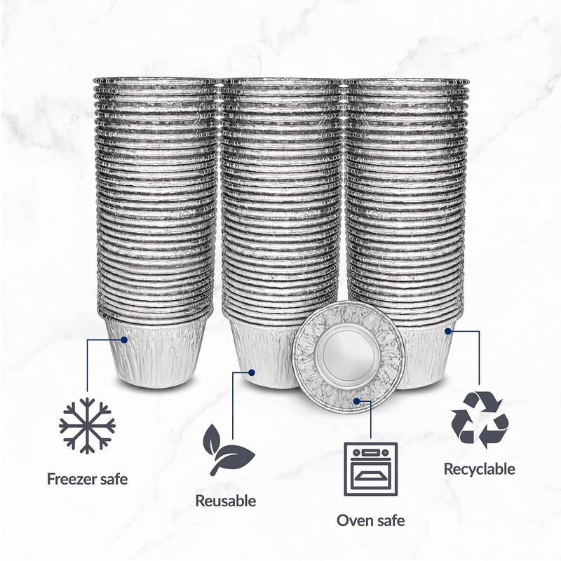 ebake Aluminium Foil Tin Cups - 50Pack Reusable Cupcake Cases