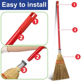 Skybooly 3 Pcs Small Broom for Kids and Toddlers Child Lobby Broom Kid Broom Straw Broom with Solid Wood Handle for Kitchen Restaurants Home, Red