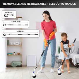 Electric Scrubber Power Cleaning Brush, Cordless Powerful Cleaning Brush for Cleaning Bathroom, Kitchen, Car, Window, Floor, Tile with Adjustable Extension Long Handle and 10 Replaceable Brush Heads