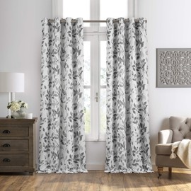 Elrene Home Fashions Avalon Botanical Floral Leaf Print Blackout Window Curtain Panel, 52" x 84"(1, Grey